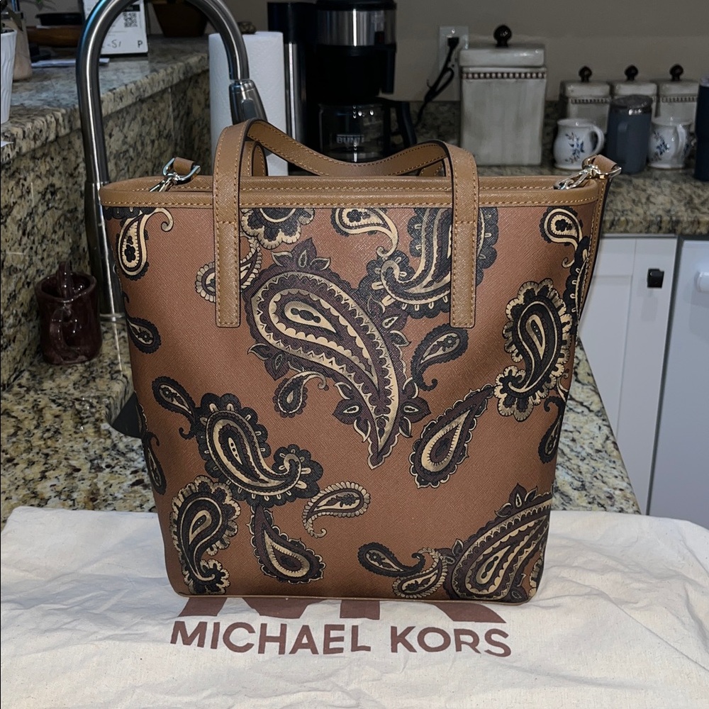 Michael Kors Brown Paisley Tote Bag - Picture 2 of 6